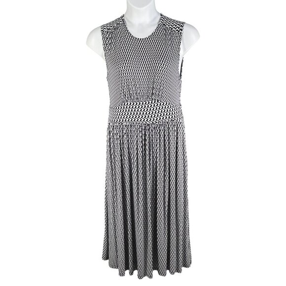 Boden Womens 10R Sleeveless Navy White Pattern Empire Waist Fit Flair Midi Dress - Picture 1 of 16